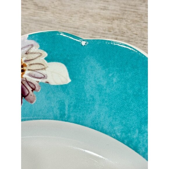 222 Fifth Natural Curiosities Dinner Plate Set Of 4 Floral Blue Scalloped Lot 2 - Picture 8 of 9